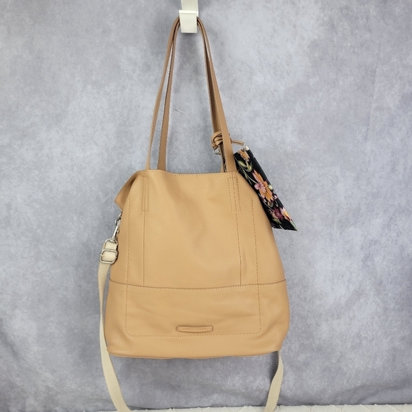 Lucky Brand Leather Suede Large Deep Shoulder Bag In Walnut cream - Picture 1 of 12